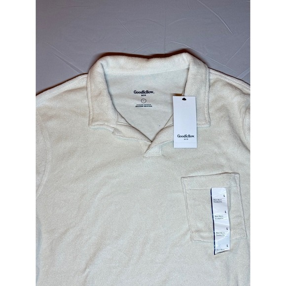Goodfellow Textured Knit Short Sleeve Polo Shirt Beige Standard Fit Mens Large - Picture 2 of 4